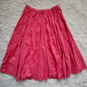 Pink Embroidered Eyelet Circle Midi Skirt Large Peasant Cottagecore Fairy Boho